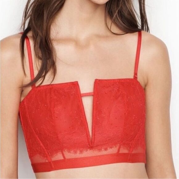 Victoria’s Secret VERY SEXY Unlined Corset Bralette in Size Large in Red Lace - Picture 1 of 14